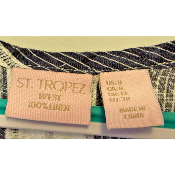 Women's CoverUp Dress Linen St. Tropez West 8 Black White Coastal Sleeveless - Picture 3 of 7